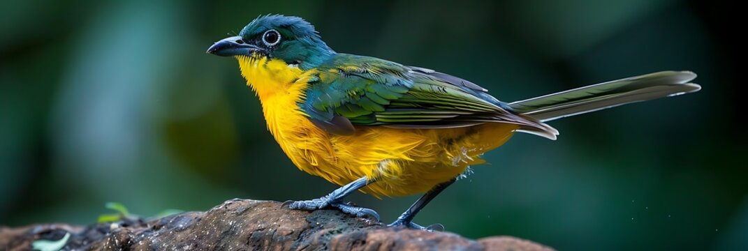 Yellowbilled Jacamar Galbula albirostris perched in the Amazon rainforest known locally as Arirambadebicoamarelo