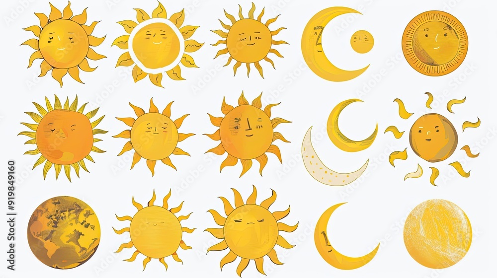 Sticker a set of yellow vector icons representing suns