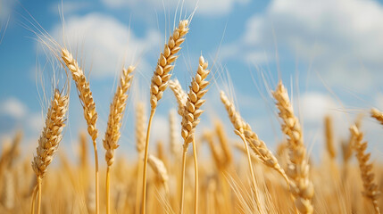 Fototapeta premium Lovely field with strong, healthy ears full with juicy wheat