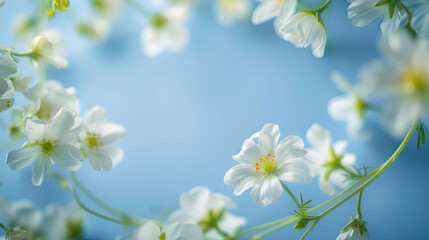 Obraz premium Lovely white floral arrangement with a blue background in the shape of a frame