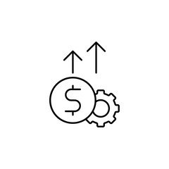 Financial Growth and Efficiency Icon with Dollar Sign, Gear Mechanism, and Upward Arrows - Investment Strategy, Economic Development Symbol, Business Optimization, Revenue Enhancement