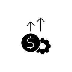 “Financial Growth and Industrial Efficiency Icon - Dollar Sign with Gear and Upward Arrows for Investment Strategy, Economic Development, Production Cost Management, Financial Planning