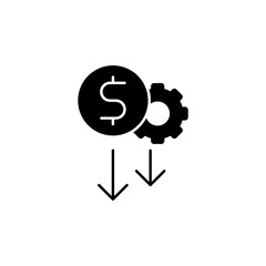 Cost Efficiency Financial Management Icon - Dollar Sign Gear Mechanism with Downward Arrows for Budget Control, Investment Strategy, Economic Operations, Money Saving Solutions