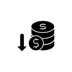 Financial Downturn Icon with Decreasing Money Stack and Downward Arrow - Economic Recession Concept Illustration for Market Analysis, Investment Losses, Budget Cuts, Financial Decline, and Economic Ch