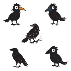 set of silhouettes of crow