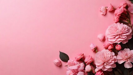 Romantic and Paper cut flowers on pastel pink background with copy space ai generated