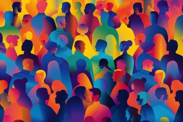 A vibrant and colorful illustration of people, each person represented by simple shapes in different colors to represent diversity Generative AI