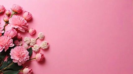 Romantic and Paper cut flowers on pastel pink background with copy space ai generated