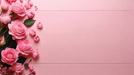 Romantic and Paper cut flowers on pastel pink background with copy space ai generated