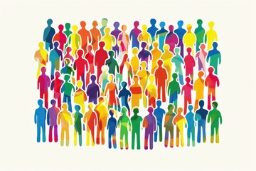 illustration of people in different colors, arranged to form the shape of an audience or crowd, representing diversity and unity Generative AI