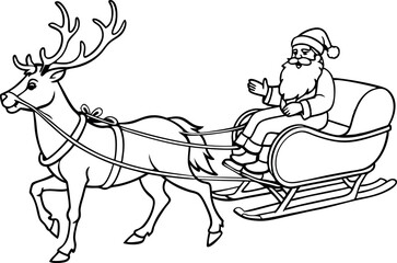 Santa Claus Riding Sleigh with Reindeer Christmas Coloring Page