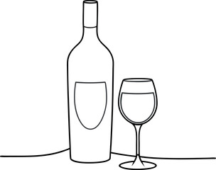 Minimalist Line Art of Wine Bottle and Glass Illustration