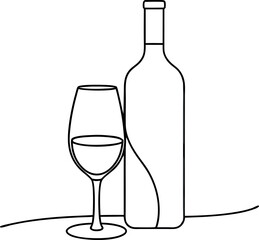 Minimalist Wine Bottle And Glass Line Art Illustration