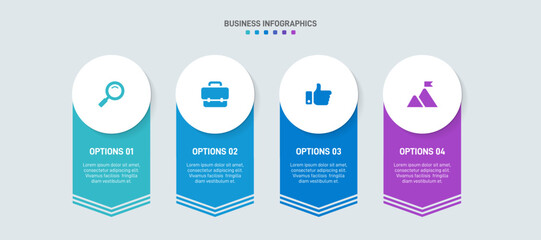Horizontal progress bar featuring 4 arrow-shaped elements, symbolizing the four stages of business strategy and progression. Clean timeline infographic design template. Vector for presentation