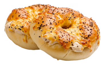 a bagel with cheese and separated from white and transparent background