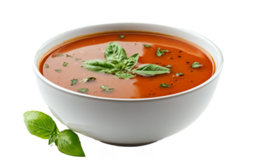 a bowl of tomato soup separated from white and transparent background
