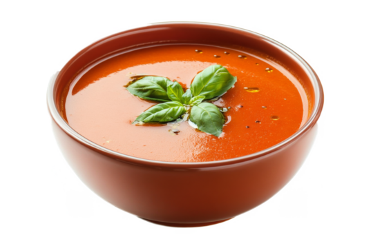 a bowl of tomato soup with separated from white and transparent background