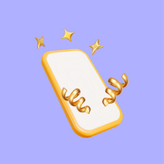 3d phone with gold confetti and stars on lilac isolated background. Winner concept. Stock vector illustration.