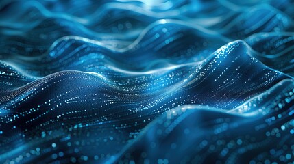 Blue abstract technology data wavy lines in holographic style