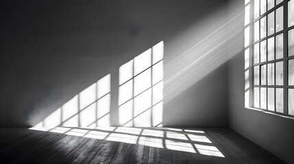 Obraz premium Sunlight Streaks Through Window in Empty Room. Generative AI.