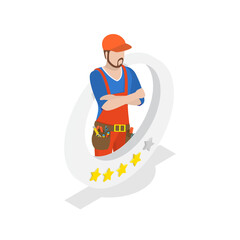 3D Isometric Flat Vector Illustration of Contractor Rating , Professionals Review and Ranking. Item 4
