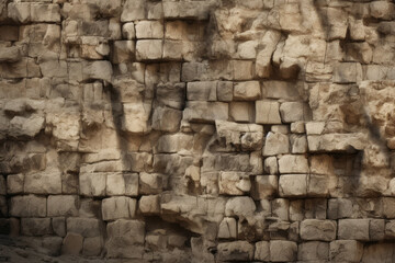 Processed collage of old ancient sand block wall texture in daylight. Background for banner