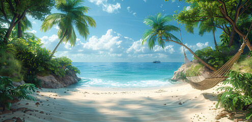 Obraz premium Tropical Beach Panorama with Calm Sea