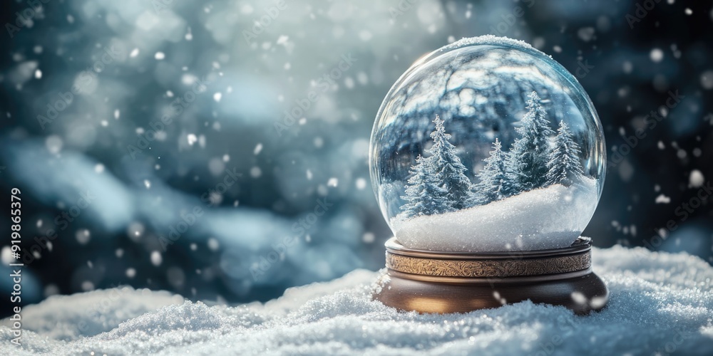 Sticker snow globe on snowy ground