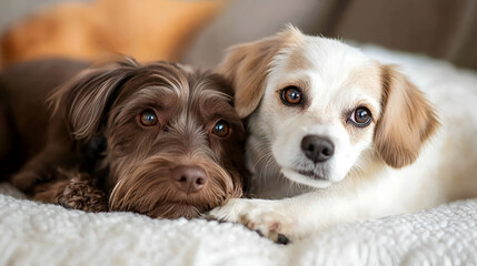 Two dogs of different ages play Two domestic ogs of different ages together Two domestic dogs of different ages together, Generative AI
