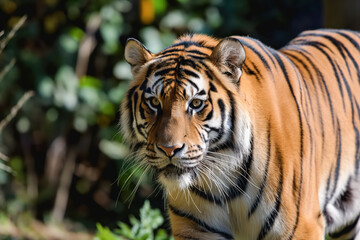 Fototapeta premium A tiger is walking through a forest