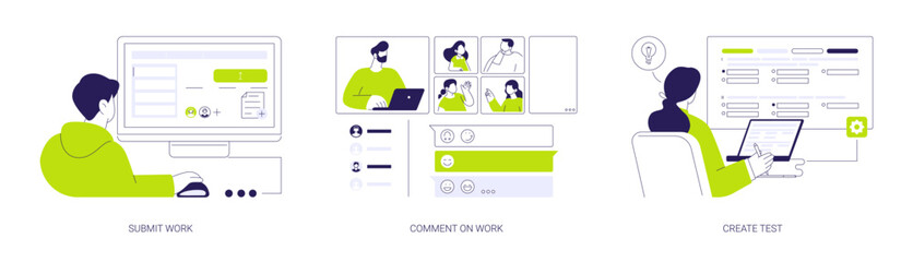 Online teaching software features abstract concept vector illustrations. © Visual Generation