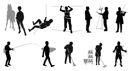 Silhouettes of people of different professions, a group of men and women