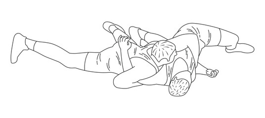 Sketch of wrestlers in a prone position, Greco-Roman wrestling, duel, sketch outline