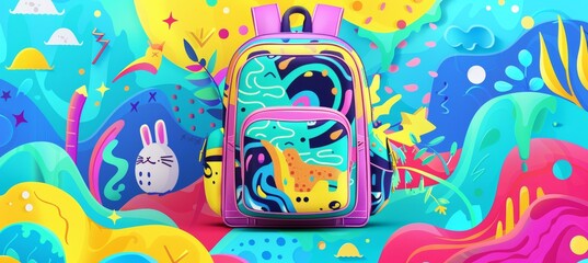 Obraz premium Colorful School Backpack with Fun Cartoon Design - Ideal for Kids' Back-to-School Supplies