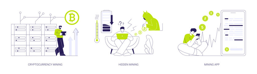 Cryptocurrency mining abstract concept vector illustrations.