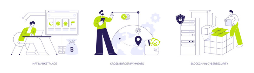 Blockchain technology use abstract concept vector illustrations.