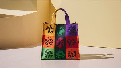 Stunning photograph of African black Ankara print patterns in yellow, purple, red, green, orange, and black