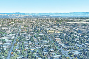 Technical aerial visual, 3D LiDAR GIS aerial map satellite scan model isolated, showing Sunnyvale , USA. Elevation, topography, render