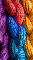 Team building and team strengthening concept symbolised with colorful ropes, created with generative AI technology