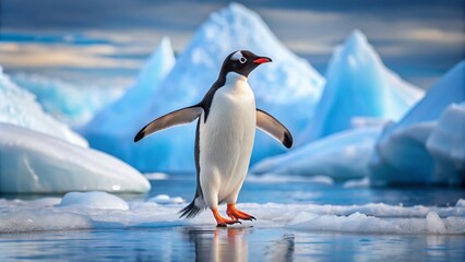 Obraz premium Adorable penguin waddling on icy Antarctic land 