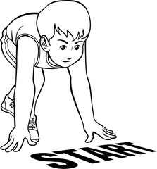 Kids running start line vector illustration isolated on white background