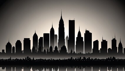 Fototapeta premium Urban Sunset Silhouette Modern City Skyline Artwork