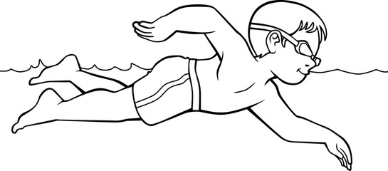 Kid Swimming line vector illustration isolated on white background