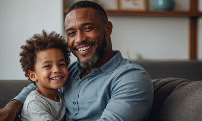 Fototapeta premium enjoying african american dad and little son at home 