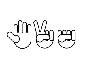 Rock, paper, scissors sign set. Hand fist game sign. Fingers game icon	