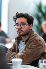 Obraz premium Disengaged Employee in a Meeting Reflecting Lack of Motivation in a Toxic Work Environment