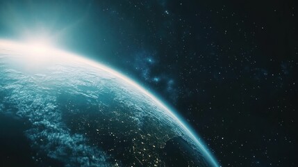 Fototapeta premium Earth from Space - Sunrise over a Blue Planet
