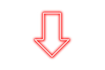 Sparkle red neon arrow bouncing slide to down on transparent background. Glowing neon futuristic...
