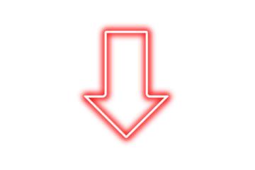 Sparkle red neon arrow bouncing slide to down on transparent background. Glowing neon futuristic arrow icon