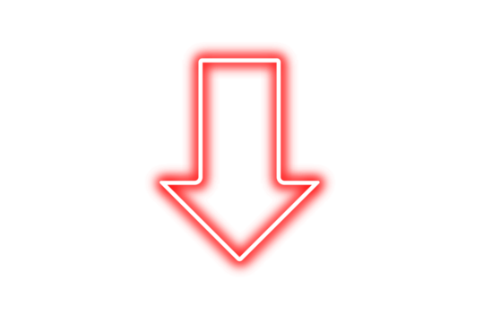 Sparkle red neon arrow bouncing slide to down on transparent background. Glowing neon futuristic arrow icon